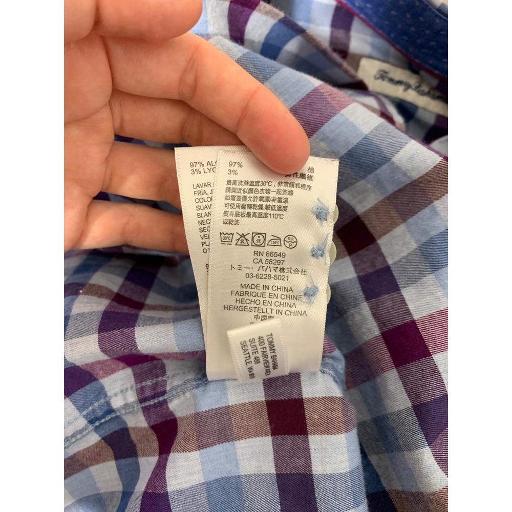 Tommy Bahama Men Size M Blue Purple Plaid Long Sleeve Button Front Shirt - Picture 9 of 9